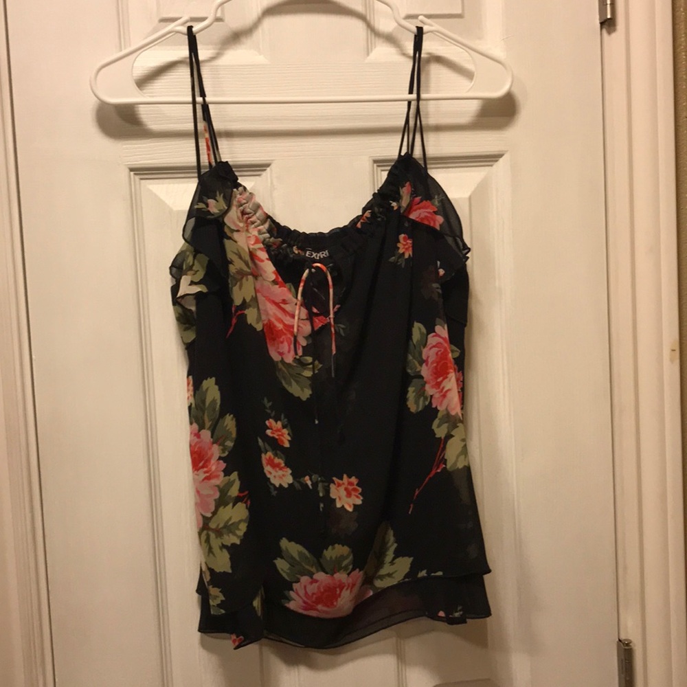 Express camisole, black with pink flowers. Size S